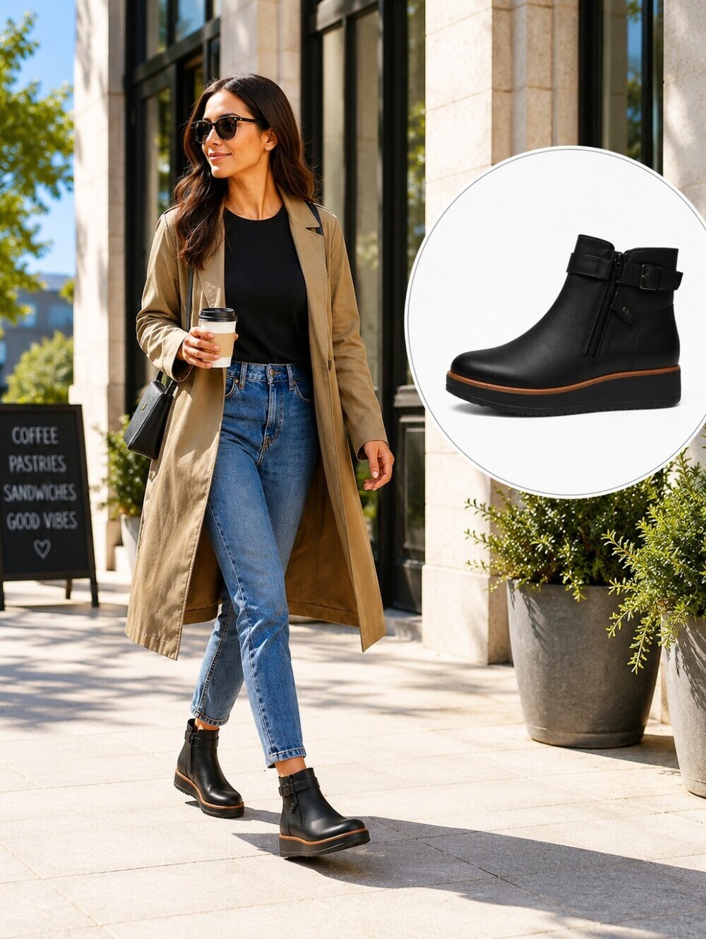 NWB Clark Black Zylahfaye Wedge Ankle Booties with Strap Detail Size 9.5